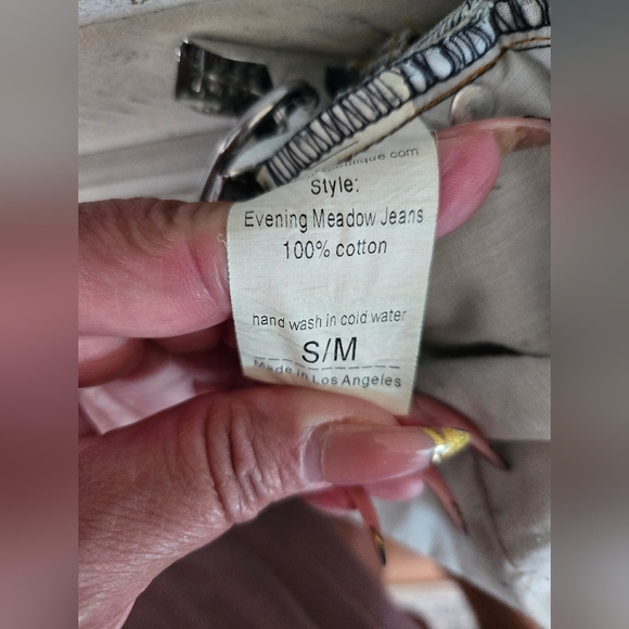 Jaded Gypsy Evening Meadows Distressed Patchwork Boyfriend Jeans | Size S/M - Picture 7 of 7